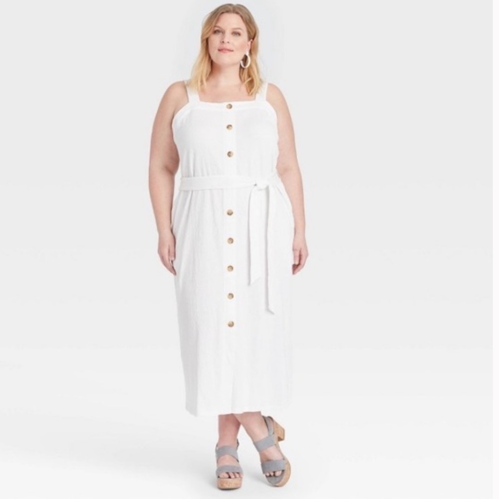 Ava & Viv plus size 2x button front white sleeveless sun dress with pockets New
